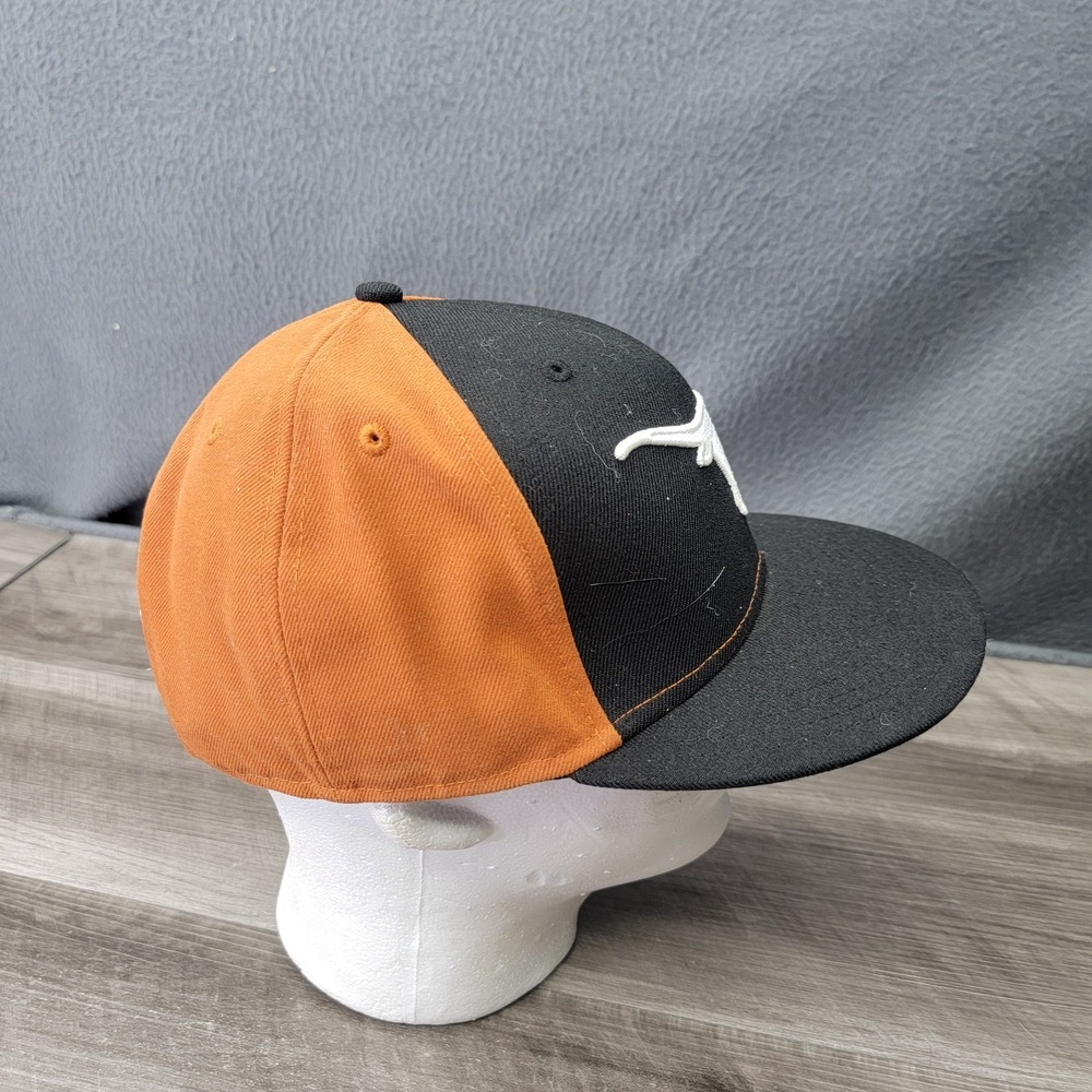 Texas Longhorns Hat Cap Fitted Mens 7 1/2 Black Orange NCAA Football New Era - Picture 4 of 6